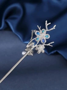 1件装女士水钻蝴蝶花朵装饰链及仿珍珠吊坠精致发夹，可用于打造优雅发髻、发髻造型、发饰、发型设计等，适合上学、珍珠发饰、度假装扮、婚礼、派对等场合，也可作为头部饰品。 - 銀色 - 查看 4