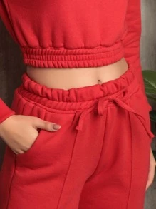 CONJUNTO FEMININA DE MOLETOM COM CROPPED - Vermelho - Visão 2