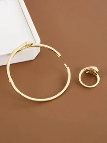 2入組/套精美方晶鋯石裝飾袖口首飾套裝適合女士適用於禮品 - 金色 - 查看 5