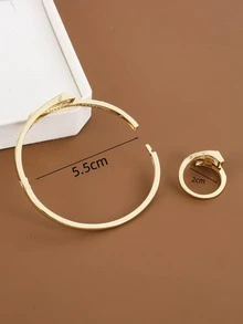 2入組/套精美方晶鋯石裝飾袖口首飾套裝適合女士適用於禮品 - 金色 - 查看 4