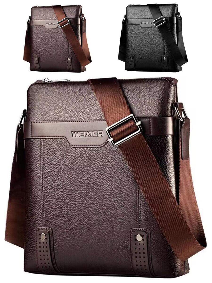 字母图案方形包中号拉链复古手提包书包斜挎包运动包高中大学生旅行学院学校皮包防水圣诞礼物男士斜挎包单肩包侧包简约老款商务休闲手提包