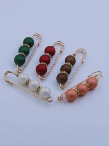 5PCS Women Rhinestone & Beaded Faux Pearl Colorful Fashionable Scarf Pin For Daily Use