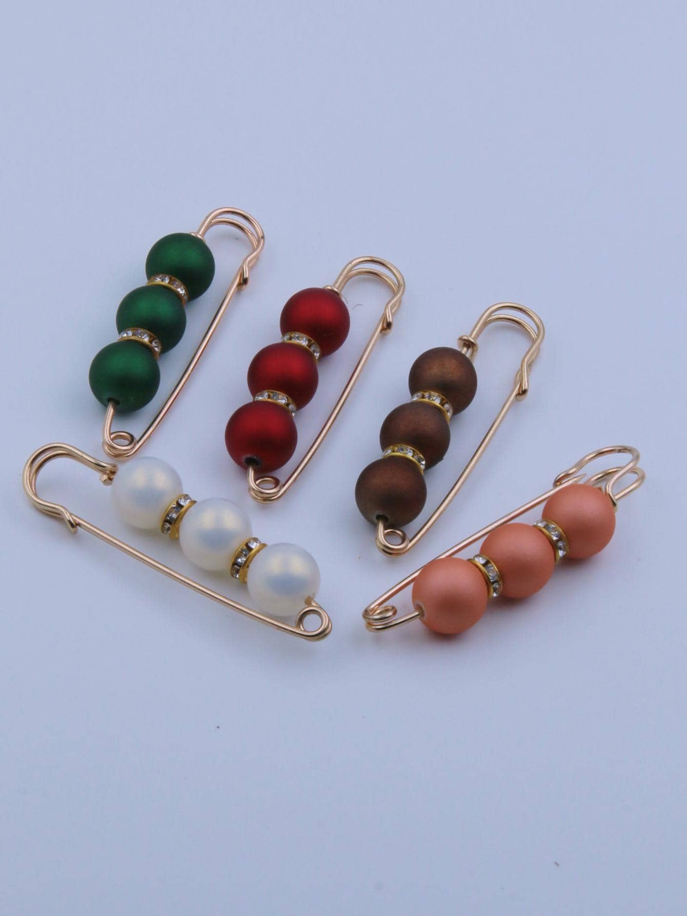 5PCS Women Rhinestone & Beaded Faux Pearl Colorful Fashionable Scarf Pin For Daily Use