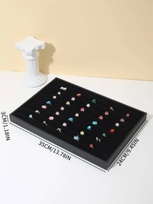 1入組絲絨戒指展示托盤,豪華珠寶收納組織盒 - 黑色 - 查看 2