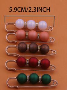 5PCS Women Rhinestone & Beaded Faux Pearl Colorful Fashionable Scarf Pin For Daily Use