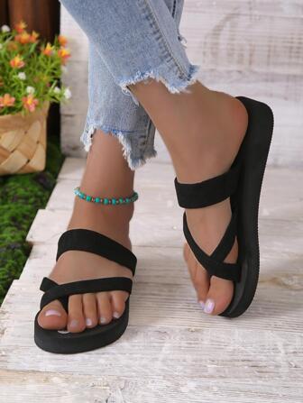 女式極簡後趾人字拖，時尚夏季帆佈人字拖