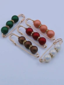 5PCS Women Rhinestone & Beaded Faux Pearl Colorful Fashionable Scarf Pin For Daily Use