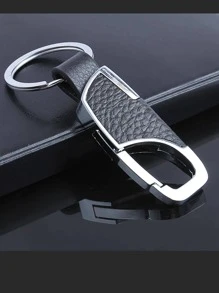 POLASUP 1 قطعة سلسلة مفاتيح رجالية مزينة بنقشة الليتشي، إكسسوار عصري للحقيبة والسيارة، مع حامل بطاقة هوية