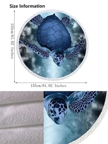 1pc Turtle Pattern Beach Towel, Round Microfiber Beach Sheet For Vacation, Swimming, Travel, Bath - Multicolor - View 4