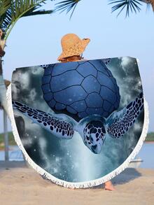 1pc Turtle Pattern Beach Towel, Round Microfiber Beach Sheet For Vacation, Swimming, Travel, Bath - Multicolor - View 2