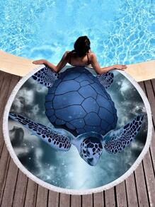 1pc Turtle Pattern Beach Towel, Round Microfiber Beach Sheet For Vacation, Swimming, Travel, Bath - Multicolor - View 1