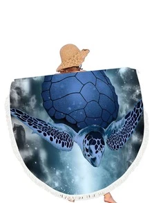 1pc Turtle Pattern Beach Towel, Round Microfiber Beach Sheet For Vacation, Swimming, Travel, Bath - Multicolor - View 5