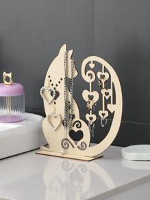 1pc Cat Design Jewelry Rack, Cute Creative Wooden Jewelry Display Holder, For Home - Apricot - View 3