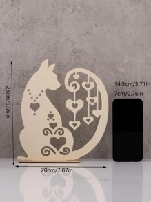 1pc Cat Design Jewelry Rack, Cute Creative Wooden Jewelry Display Holder, For Home - Apricot - View 4