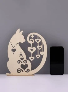 1pc Cat Design Jewelry Rack, Cute Creative Wooden Jewelry Display Holder, For Home - Apricot - View 2