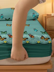 Lençol com Elástico Impresso Escovado em Estilo Nórdico, Capa de Cama Respirável e Amiga da Pele, Capa Anti-Poeira para Cama de Criança, Estudante e Adulto, Têxteis para Casa, Roupa de Cama