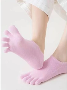 Women Solid Breathable Casual Ankle Toe Socks For Daily Life - Pink - View 2