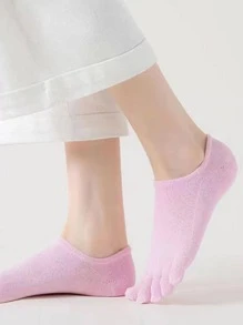 Women Solid Breathable Casual Ankle Toe Socks For Daily Life - Pink - View 1