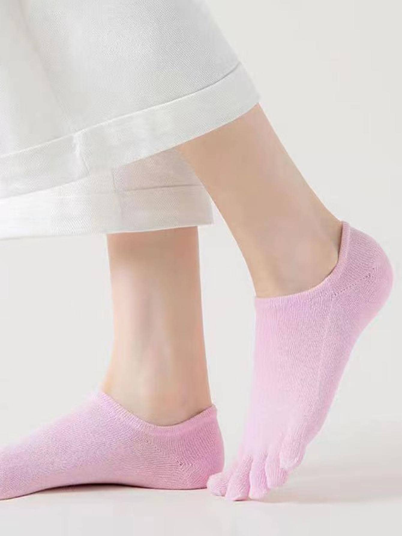 Women Solid Breathable Casual Ankle Toe Socks For Daily Life - Pink - View 1