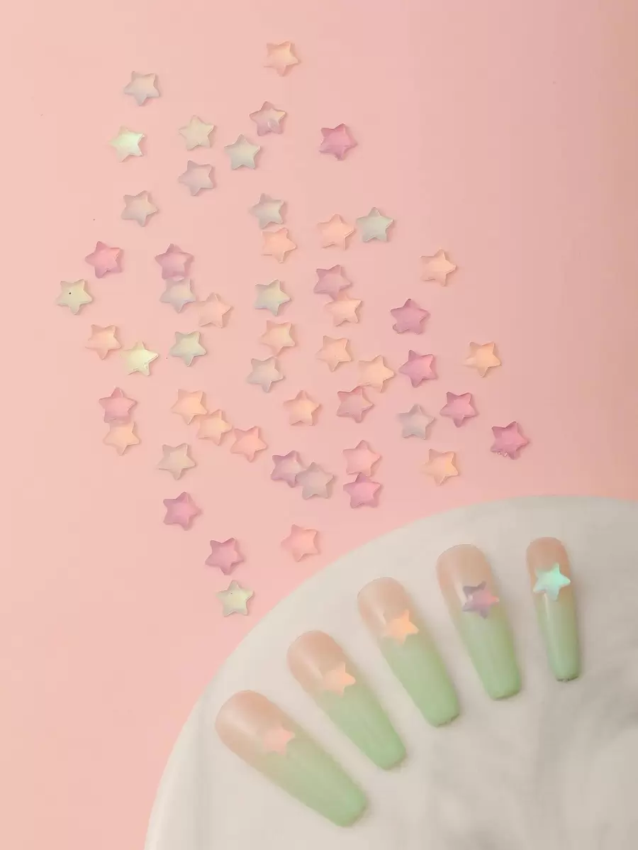 50pcs/Bag Aurora Pentagram Heart 3D Fluorescent Nail Art Accessories DIY Halloween Color-Plated AB Luminous Style Women's Christmas Art Nail Accessories Goth Nail Charms Nail Gems Nail Supplies