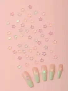 50pcs/Bag Aurora Pentagram Heart 3D Fluorescent Nail Art Accessories DIY Halloween Color-Plated AB Luminous Style Women's Christmas Art Nail Accessories Goth Nail Charms Nail Gems Nail Supplies