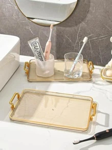 1入組透明矩形沐浴託盤帶手柄