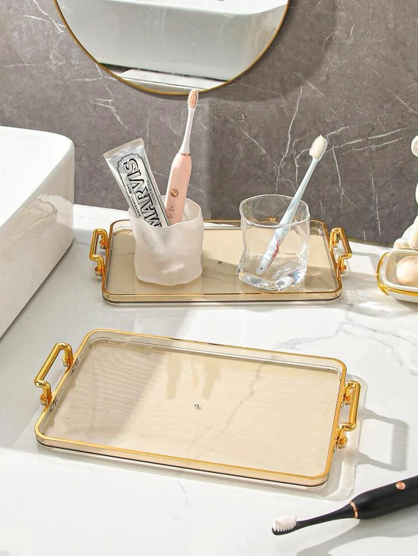 1入組透明矩形沐浴託盤帶手柄