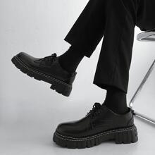 Thick-soled Casual Artificial Leather Shoes - Black - View 2