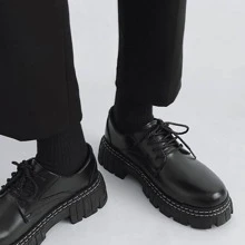 Thick-soled Casual Artificial Leather Shoes - Black - View 5
