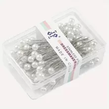 1box Faux Pearl Decor Sewing Pin - White - View 1