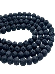 1串8毫米天然熔岩珠黑色火山石搖滾珠套裝精油項鍊手鍊首飾製作 - 黑色 - 查看 1