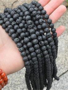 1串8毫米天然熔岩珠黑色火山石搖滾珠套裝精油項鍊手鍊首飾製作 - 黑色 - 查看 2