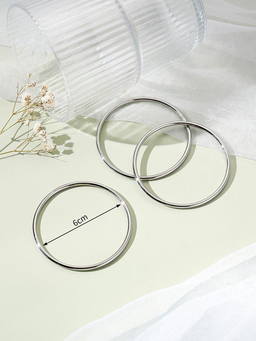 3入組/套素色極簡風格手鐲 - 銀色 - 查看 1