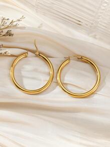 極簡風格圓耳環 - 金色 - 查看 4