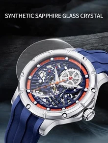 JUVET 1入組男士藍色的橡膠錶帶時尚防水圓形錶盤機械適用於日常生活