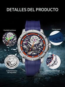 JUVET 1入組男士藍色的橡膠錶帶時尚防水圓形錶盤機械適用於日常生活