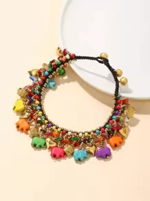 1pc Colorful Elephant & Heart Shaped Beaded Anklet - Multicolor - View 1