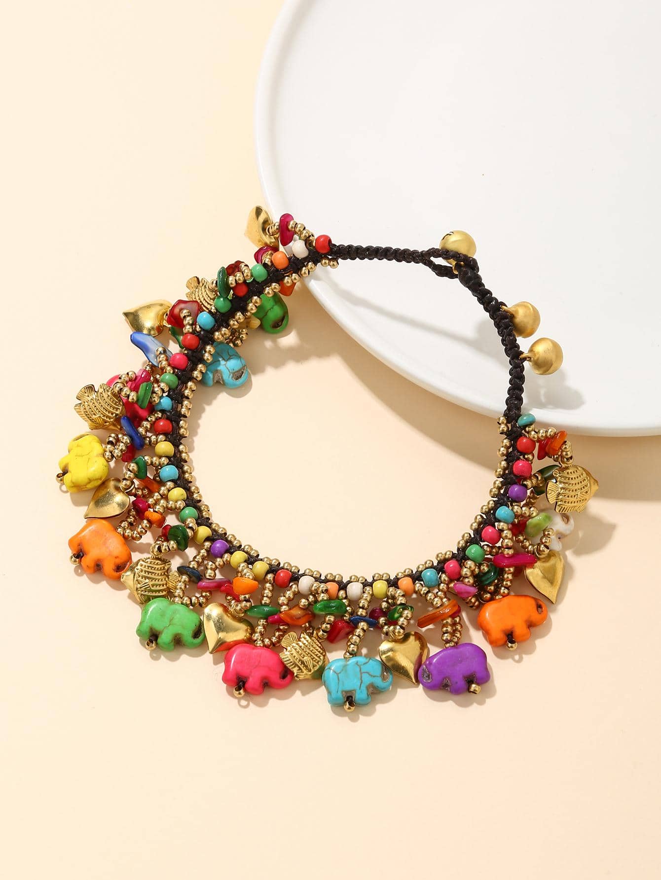 1pc Colorful Elephant & Heart Shaped Beaded Anklet - Multicolor - View 1