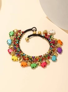 1pc Colorful Elephant & Heart Shaped Beaded Anklet - Multicolor - View 4