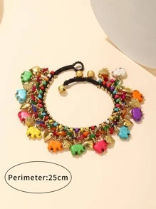 1pc Colorful Elephant & Heart Shaped Beaded Anklet - Multicolor - View 3