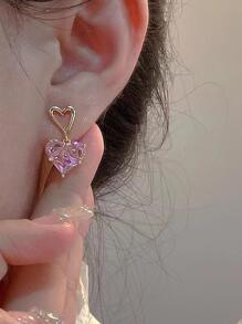 方晶鋯石心耳墜 - 粉色 - 查看 2