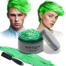 Temporary Hair Color Wax With Dye Brush, Instant Natural Hairstyle Cream 4.23 Oz, Disposable Coloring Mud For Men Women, Grey Styling Pomades, Party Cosplay DIY Halloween - Groen - Bekijken 1