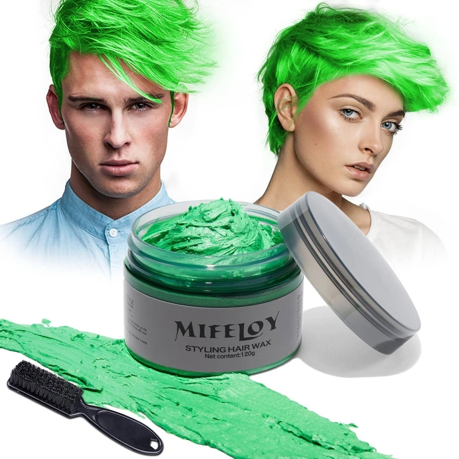 Temporary Hair Color Wax With Dye Brush, Instant Natural Hairstyle Cream 4.23 Oz, Disposable Coloring Mud For Men Women, Grey Styling Pomades, Party Cosplay DIY Halloween - Groen - Bekijken 1