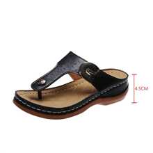 Fashionable Wedge Slide Sandals For Women, Buckle Decor Toe Post Wedge Sandals - Black - View 6