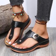Fashionable Wedge Slide Sandals For Women, Buckle Decor Toe Post Wedge Sandals - Black - View 4