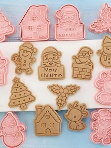 8入組聖誕薑餅人和樹設計餅乾印章 - 粉色 - 查看 3