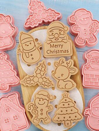 8入組聖誕薑餅人和樹設計餅乾印章