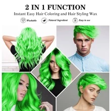 Temporary Hair Color Wax With Dye Brush, Instant Natural Hairstyle Cream 4.23 Oz, Disposable Coloring Mud For Men Women, Grey Styling Pomades, Party Cosplay DIY Halloween - Groen - Bekijken 3