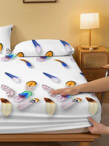 Một tấm trải giường được in hình lông vũ theo phong cách thời trang và đơn giản, bộ khăn trải giường thân thiện với làn da và thoáng khí - Nhiều màu - Xem 4