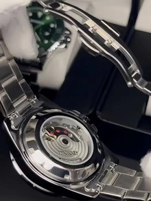 1pc Men Silver Stainless Steel Strap Business Date Round Dial Mechanical Watch, For Daily Life - Black - View 6